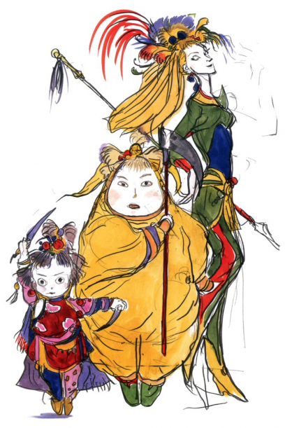 Magus Sisters concept art from Final Fantasy IV by Yoshitaka Amano