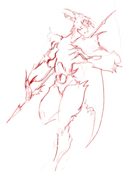 Kain Highwind Sketch concept art from Final Fantasy IV by Yoshitaka Amano