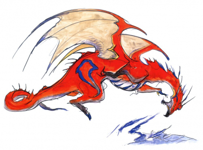 Red Dragon concept art from Final Fantasy IV by Yoshitaka Amano