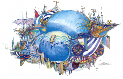Enterprise concept art from Final Fantasy IV by Yoshitaka Amano
