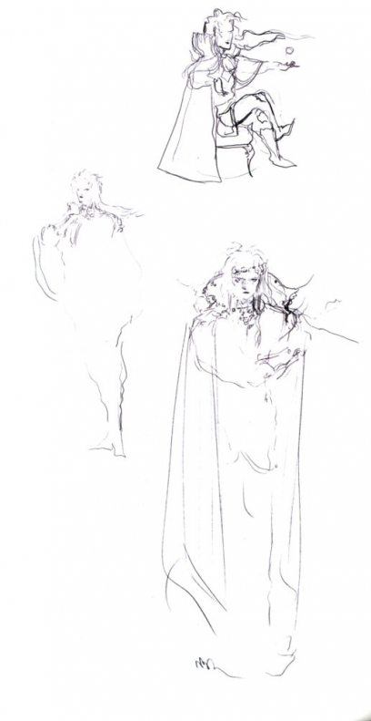 Faris Scherwiz Sketch concept art from Final Fantasy V by Yoshitaka Amano