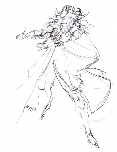 Faris Scherwiz Sketch concept art from Final Fantasy V by Yoshitaka Amano