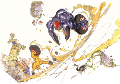Magna Roaders concept art from Final Fantasy VI by Yoshitaka Amano