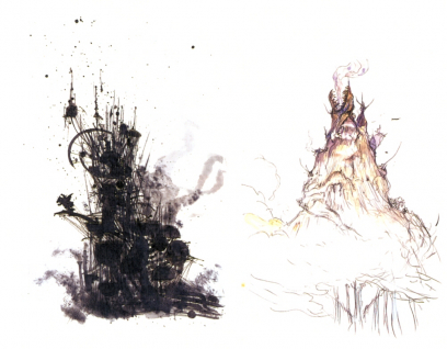 Tower Sketches concept art from Final Fantasy VI by Yoshitaka Amano