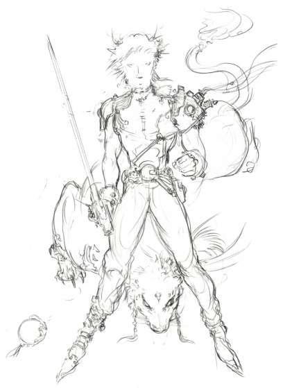 Heel Sketch concept art from Final Fantasy VII by Yoshitaka Amano