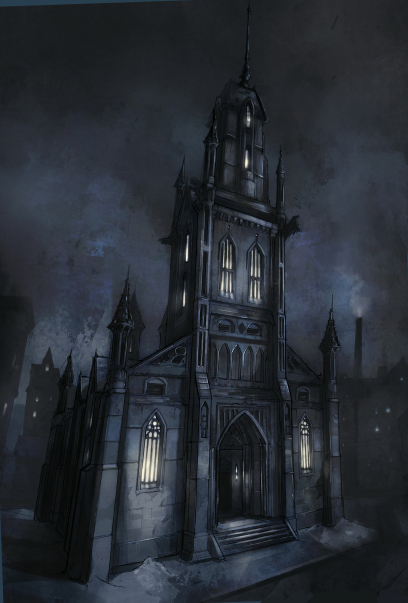 Cathedral concept art from Batman: Arkham City