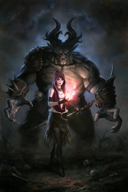 Morrigan And The Ogre concept art from Dragon Age: Origins