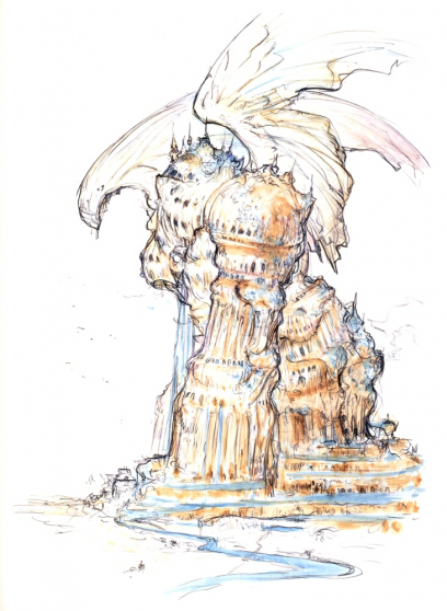 Alexander concept art from Final Fantasy IX by Yoshitaka Amano