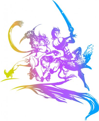 Yuna, Rikka and Paine Logo concept art from Final Fantasy X-2 by Yoshitaka Amano