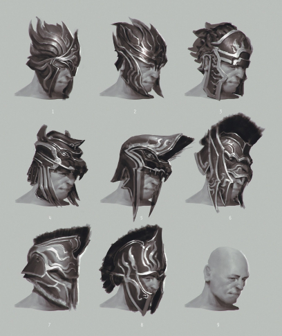 Ares Helmets concept art from God of War: Ascension by Anthony Jones