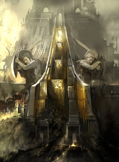 Babel Tower Entrance concept art from God of War: Ascension by Cecil Kim