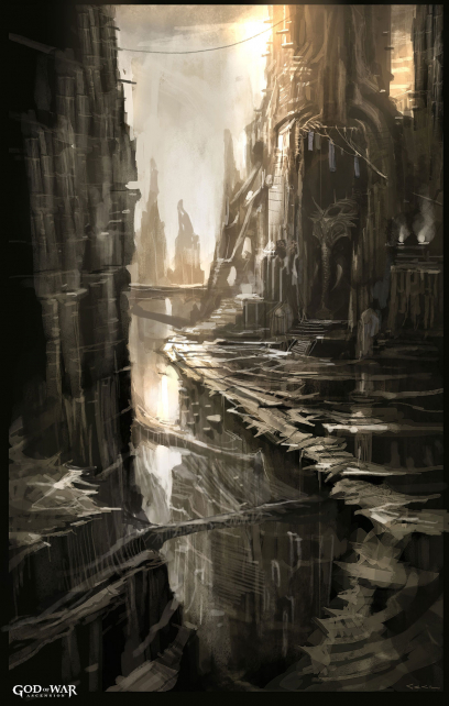 Canyon Stairs Passage concept art from God of War: Ascension by Cecil Kim