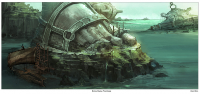 Delos Statue Foot Area concept art from God of War: Ascension by Cecil Kim