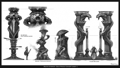 Delphi Interior Decoration Pieces concept art from God of War: Ascension by Cecil Kim