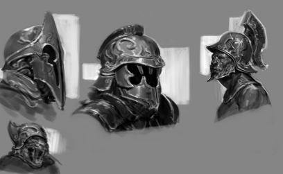 Brute Helmets concept art from God of War: Ascension by Anthony Jones