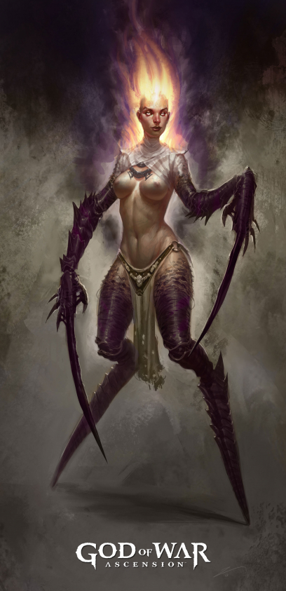 Empusa concept art from God of War: Ascension