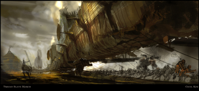 Trojan Slave March concept art from God of War: Ascension by Cecil Kim