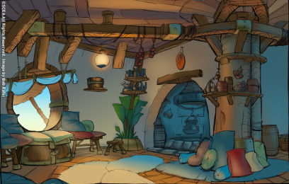 Hut Interior concept art from Jak and Daxter: The Precursor Legacy by Bob Rafei