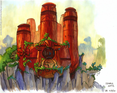 Temple concept art from Jak and Daxter: The Precursor Legacy by Bob Rafei