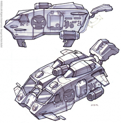 Krimzon Transport concept art from Jak II by Bob Rafei