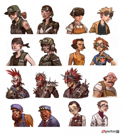 Character Faces concept art from Borderlands 2 by Matias Tapia