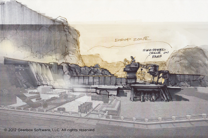 Dam Details concept art from Borderlands 2 by Lorin Wood
