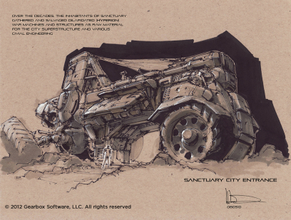Sanctuary Gate Vehicle concept art from Borderlands 2 by Lorin Wood