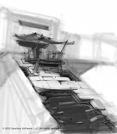 Ship Bridge Detail concept art from Borderlands 2 by Lorin Wood