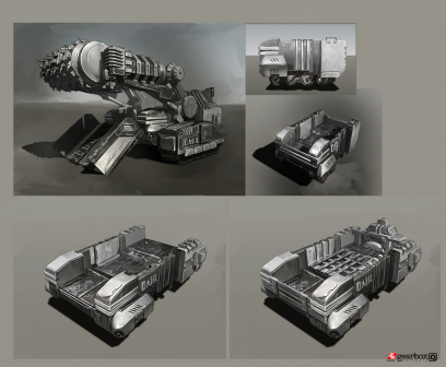 Mining Equipment concept art from Borderlands 2 by Matias Tapia