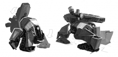 Constructor Bot Sketches concept art from Borderlands 2 by Kevin Duc