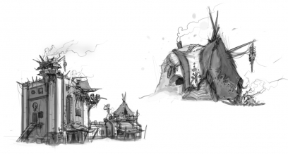 Tundra - Bandit Hut Buildings Zone 1 concept art from Borderlands 2 by Kevin Duc