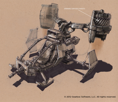 Gyrocopter concept art from Borderlands 2 by Lorin Wood