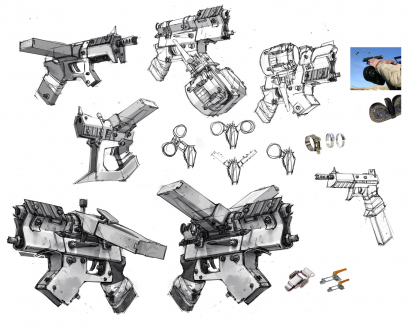 Bandit Pistol Sketches concept art from Borderlands 2 by Kevin Duc