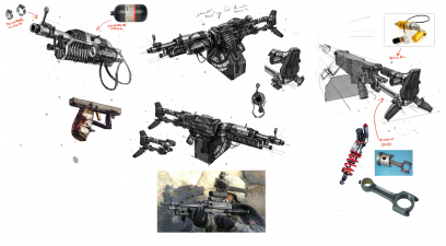 Bandit Weapon Drawings concept art from Borderlands 2 by Kevin Duc