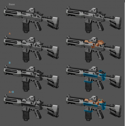 Dahl Assault Rifle Body Variants concept art from Borderlands 2 by Kevin Duc