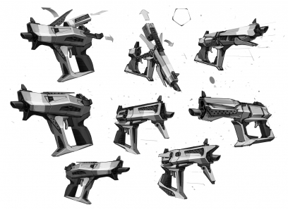 Hyperion Pistol Sketches concept art from Borderlands 2 by Kevin Duc