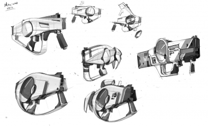 Maliwan SMG Sketches concept art from Borderlands 2 by Kevin Duc