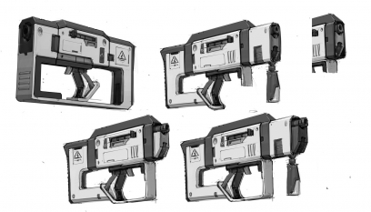 Tediore Pistol Sketches concept art from Borderlands 2 by Kevin Duc