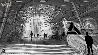 Abstergo Lobby Sketch concept art from Assassin's Creed IV: Black Flag by Eddie Bennun