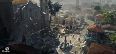 Town Square concept art from Assassin's Creed IV: Black Flag by Martin Deschambault