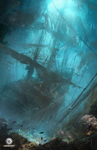 Underwater Wreck concept art from Assassin's Creed IV: Black Flag by Donglu Yu