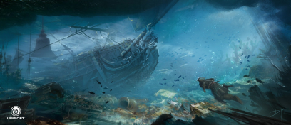 Underwater Wreck concept art from Assassin's Creed IV: Black Flag by Donglu Yu