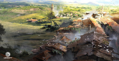 Village concept art from Assassin's Creed IV: Black Flag by Donglu Yu