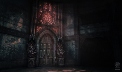 Blackgate Chapel Entrance concept art from Batman: Arkham Origins by Daniel Kvasznicza