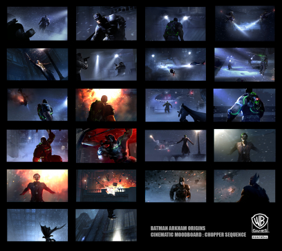 Helicopter Sequence Moodshot concept art from Batman: Arkham Origins by Virgile Loth