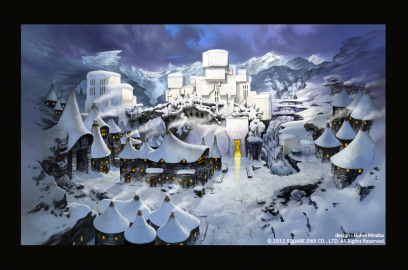 Snowy Town concept art from the video game Bravely Default