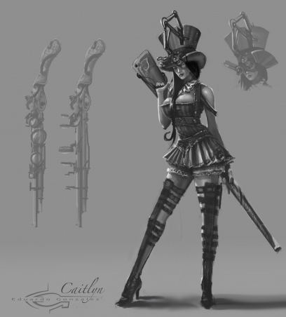 Caitlyn concept art from the video game League of Legends by Eduardo Gonzalez