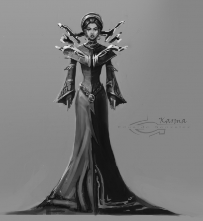 Karma The Enlightened One concept art from the video game League of Legends by Eduardo Gonzalez