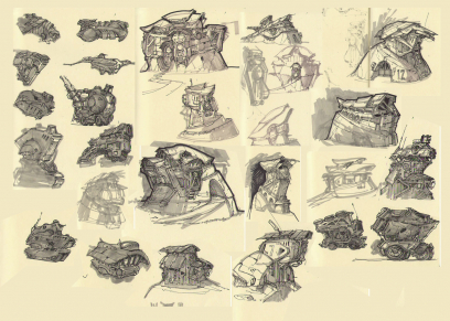 Vehiclesand Structures concept art from the video game Bullet Bros