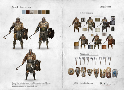 Shield Barbarian concept art from the video game Ryse: Son of Rome by Kaija Rudkiewicz